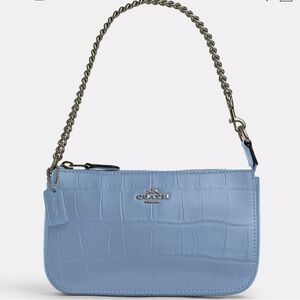 Coach Light Blue Croc-Embossed Shoulder Bag with Chain Strap